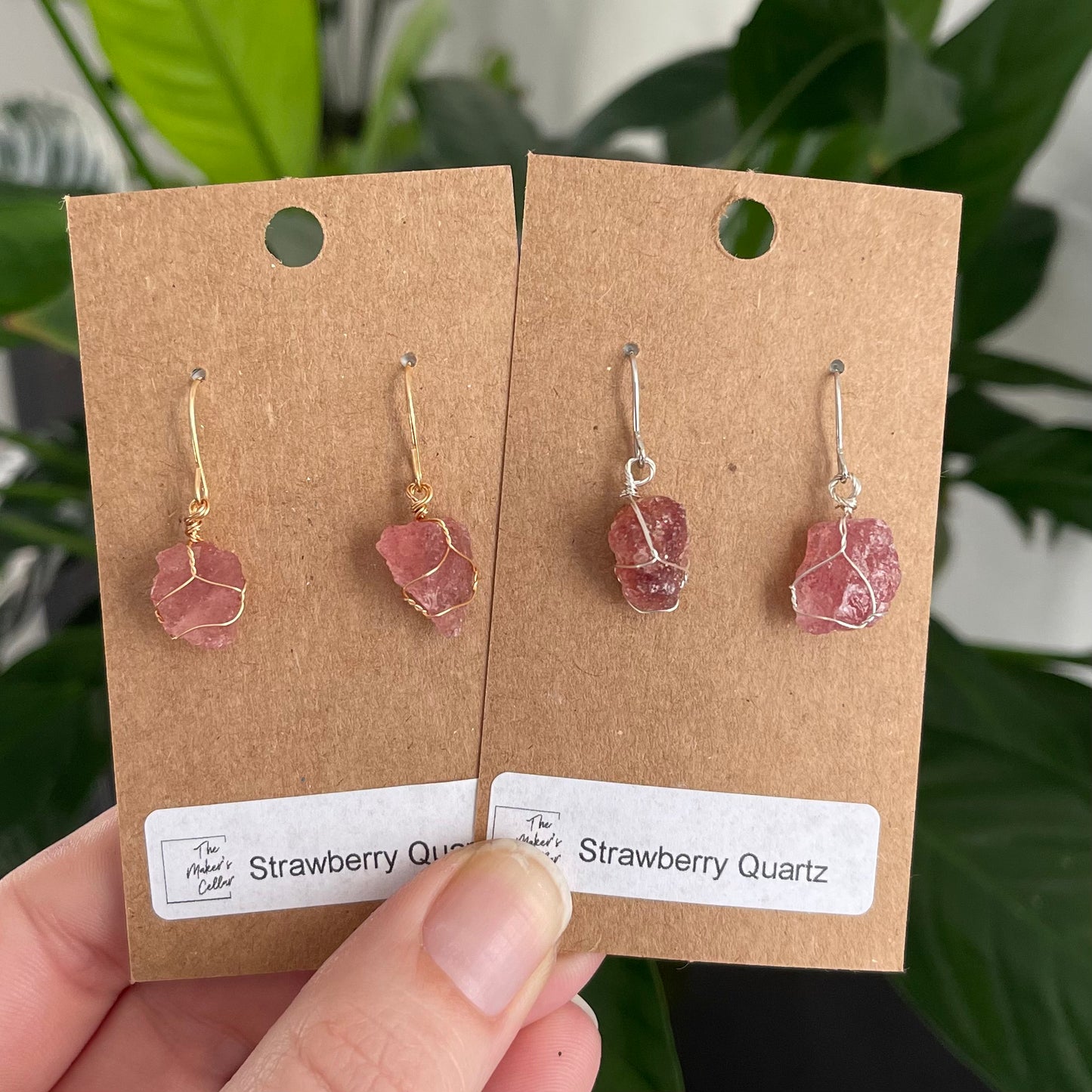 Raw Strawberry Quartz Wrapped Earring